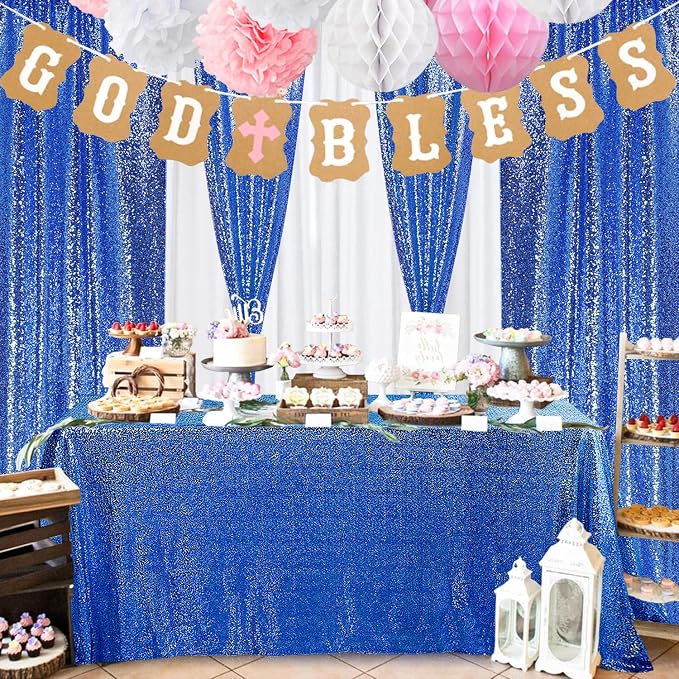 2×8FT-4PCS Royal Blue Sequin Backdrop Curtains Panels, Photography Backdrop - Image 4
