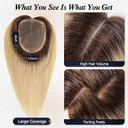 starluck Hair Toppers for Women Real Human Hair,6"*5.5"MONO Large Base,100% Real HumanHair Toppers for Women with Thinning,65g Hand-moven Topper,Gray Roots,High Volume,Ombre Light Blonde