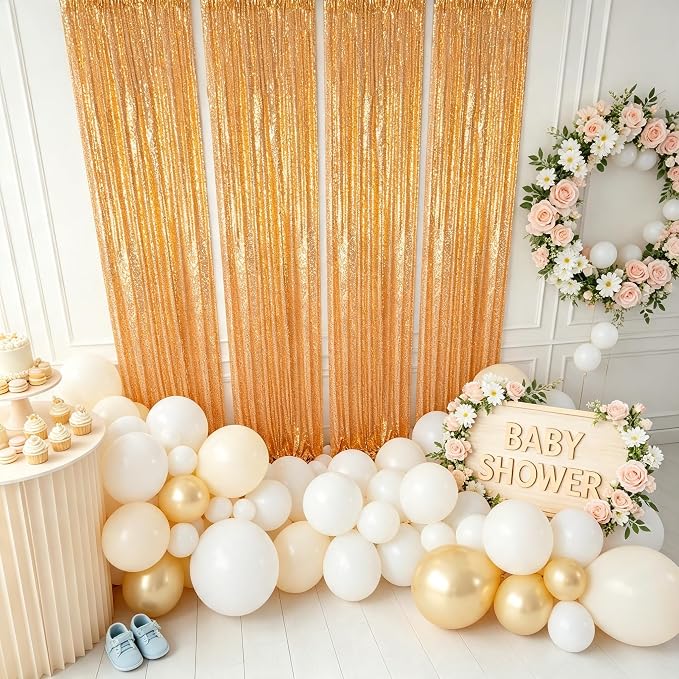 ShinyBeauty Gold Sequin Backdrop Curtains 4 Panels 2x8ft - Image 5
