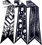 Skinny Scarf 3 Pack for Women – Bag Scarf, Silk Hair Scarves (Original Prints, Premium Twill, 3 Designs)