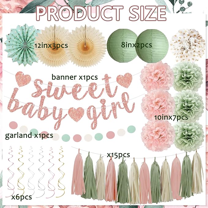 Sage Green and Blush Pink Baby Shower Decorations - Image 3