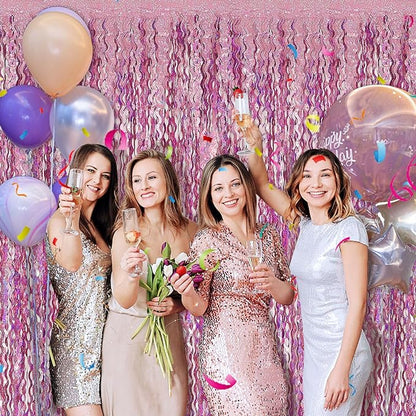 Pink Backdrop Party Decorations Pink Streamers Tinsel Foil Fringe Curtains Wavy - Image 3