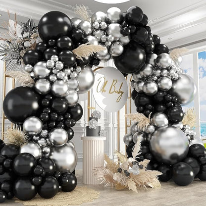 412Pcs Black and Silver Balloons Arch Kit, Latex Balloons Different Sizes 18 12 by PAXILE