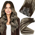 Full Shine Hair Extensions Clip in 22 Inch Seamless Hair Extensions Clip in Balayage Dark Brown Mix Platinum Blonde Remy Hair Extension Add Volume for Women 8 PCS 120 G