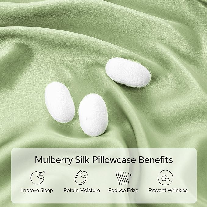 INFIIXSO Silk Pillow Cases 2 Pack Standard Size, Ultra Smooth & Soft Mulberry Silk Pillow Case for Hair and Skin, Breathable Cooling Silk Pillowcase with Hidden Zipper (Sage Green, 20x26 Inches)