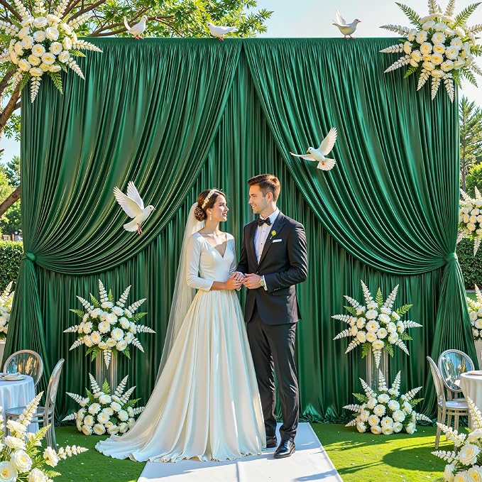 10x10 ft Dark Green Glitter Backdrop Curtain - Image 5