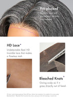 LUVME HAIR 18 Inch Grey Salt & Pepper Silky Straight Wig Human Hair Glueless HD Lace Bob Wig with Mix Grey Color, pre plucked pre cut Lace Ready to Go Wigs For Women