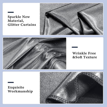 Outpain Thick 20 ft x 10 ft Black Silver Sequin Backdrop Curtain - Image 2