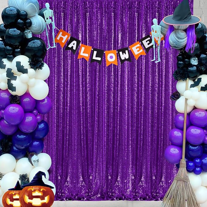 B-COOL Purple Sequin Backdrop Curtains 4 Packs 2ftx8ft Sparkle Backdrop Fabric - Image 2