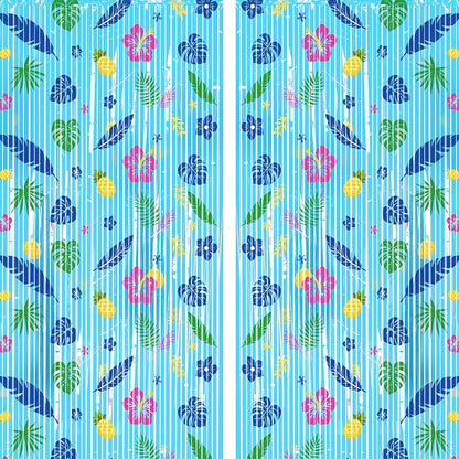 2 Packs Blue Foil Fringe Curtain, Hawaiian Element Pattern Metallic Tinsel - Image 8