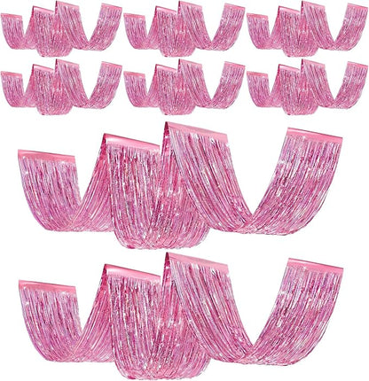 8 Pcs Iridescent Pink 15ft Metallic Foil Ceiling Fringe Curtains by Breling