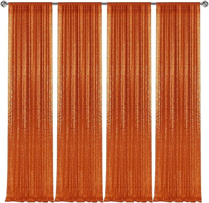 2×8FT-4PCS Orange Sequin Backdrop Curtains Panels, Photography Backdrop Glitter - Image 8