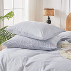 JELLYMONI 100% Natural Cotton Striped Standard Pillowcases Set, 2 Pack Thin White and Blue Stripes Pattern Printed Pillow Covers with Envelope Closure(Pillows are not Included)