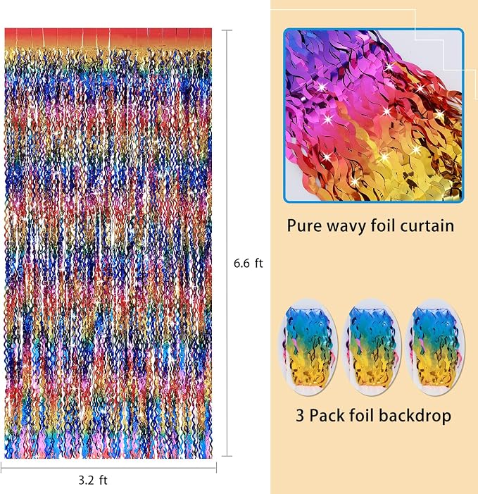 3 Pack Colorful Foil Fringe Curtain Backdrop - Image 3