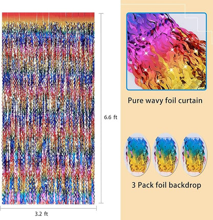 3 Pack Colorful Foil Fringe Curtain Backdrop - Image 3