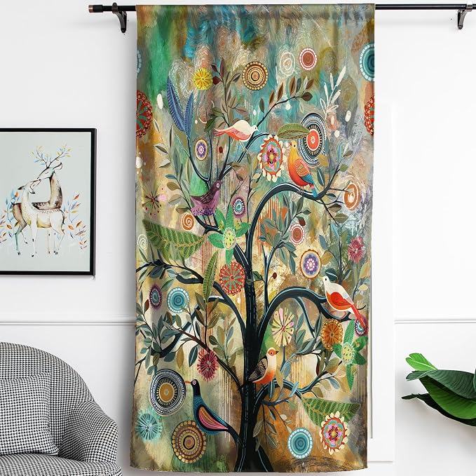 HMS Happy Memories Door Curtain, Tree of Life, 1 Panel | Rod Pocket, Thermal by HMSHappyMemoriesHomeDecorations