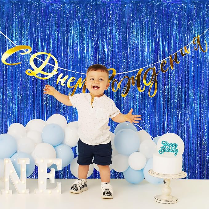 GOER 3.2 ft x 8.2 ft Metallic Tinsel Foil Fringe Curtains Party Photo Backdrop - Image 3