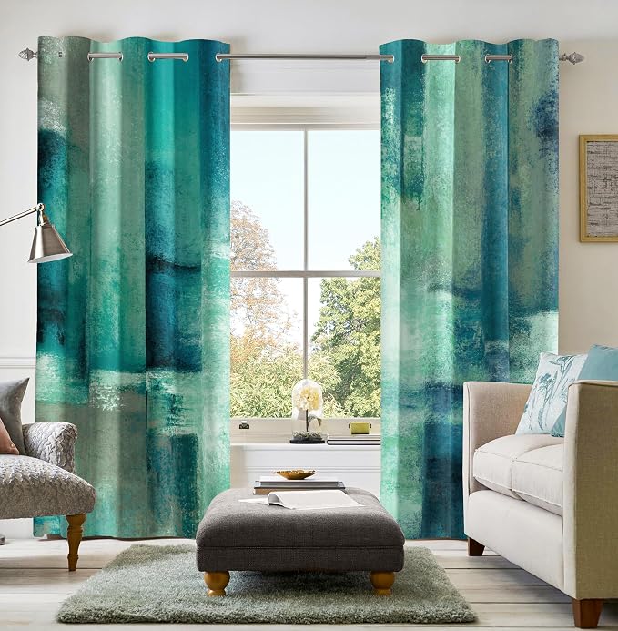 Asuexpect Teal Curtains 2 Panels Abstract Rust Curtain Room Darkening Grommet by Asuexpect