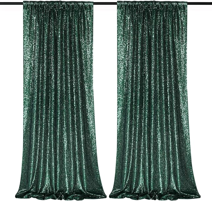Emerald Green Sequin Backdrop Curtains Party Glitter Drapes 2 Pcs 2FTx8FT | by B-COOL