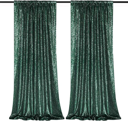 Emerald Green Sequin Backdrop Curtains Party Glitter Drapes 2 Pcs 2FTx8FT | by B-COOL