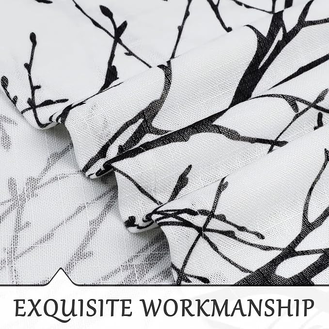 FMFUNCTEX Linen Black White Semi Sheer Print Curtains 96 Inch Long 2 Panels | - Image 4