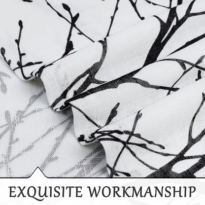 FMFUNCTEX Linen Black White Semi Sheer Print Curtains 96 Inch Long 2 Panels | - Image 4
