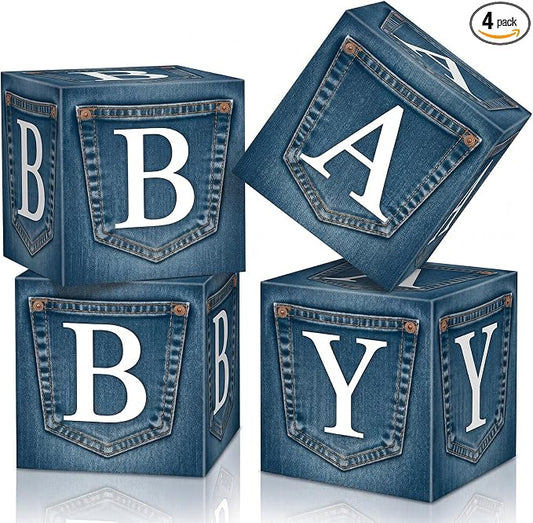 4 Pcs Blue Jean Baby Shower Decoration Party Boxes by Kathfly