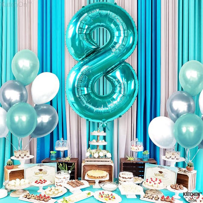 KatchOn Giant Blue Teal Number 8 Balloons-40 Inch, Happy 8th Birthday Decor | - Image 8