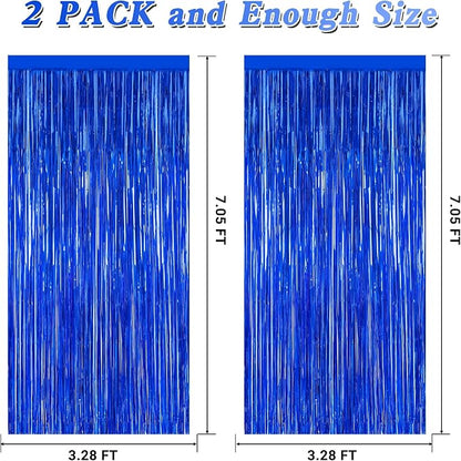 ZATAYE 2 Pack Dark Blue Foil Curtain Backdrop Birthday Party Decorations | Dark - Image 2