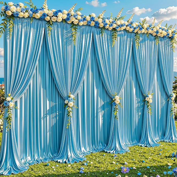 40x10ft Sky Blue Glitter Backdrop Curtain by Partisky