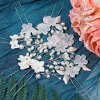 8Pcs Silver Bridal Wedding Hair Pins,White Flower Leaf Hair Piece Pearl Rhinestone Hair Clips,Hair Accessories for Women Brides Bridesmaid