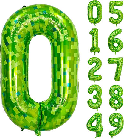 40 inch giant Green pixel miner game number 0 balloon | Large mining theme foil by Exquisitehighqualitypartydecorationstomeetyoureveryneed%EF%BC%81