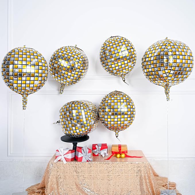 6pcs 22 Inch Gold Disco Ball Balloons, 4d Large Foil Aluminum Balloon - Image 3