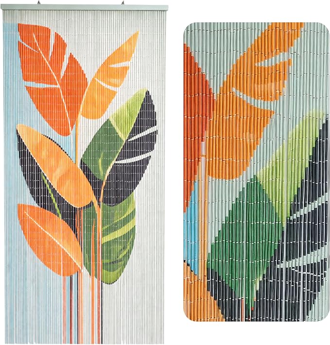 Vietbud Tropical Leaves Beaded Doorway Curtain 35.4" x 78.7" | 90-strand bead by VIETBUDDECOR