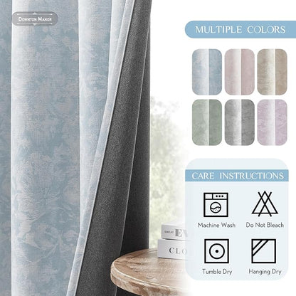 Beauoop Blue Floral Jacquard Blackout Curtains - Image 8
