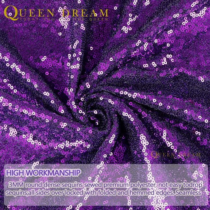 Purple Halloween Backdrop Purple Glitter Sequin Backdrop 2 Pieces 3x8FT | - Image 4