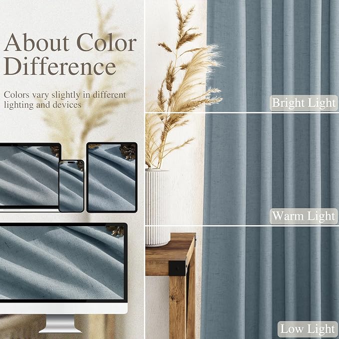 Extra Long Light Blue Linen Curtains 120 Inch - Image 3
