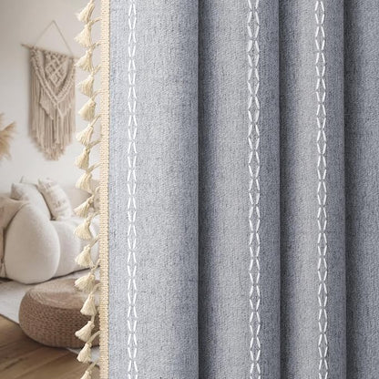 Blue 100% Boho Blackout Curtains 84 Inch 2 Panels - Image 9