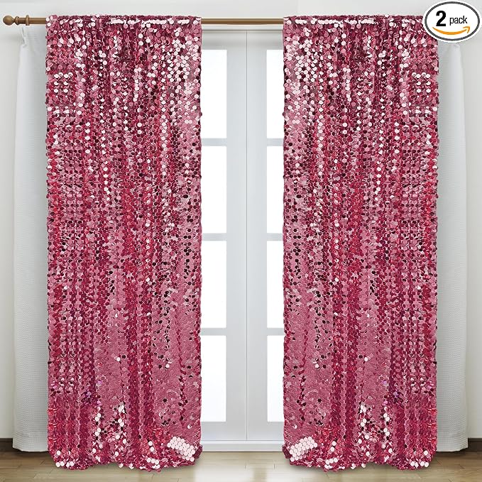 Rose Pink Large Sequin Backdrop, 4x10 Ft, 2 Panels | Large 18mm Sequins by HMQIANG