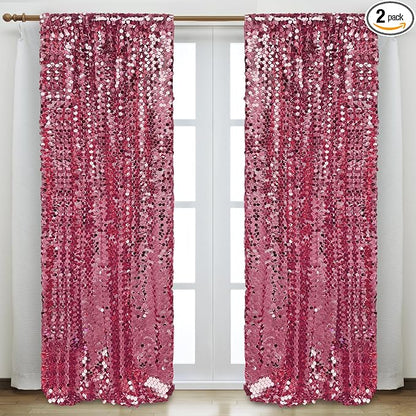 Rose Pink Large Sequin Backdrop, 4x10 Ft, 2 Panels | Large 18mm Sequins by HMQIANG