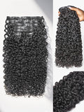 LUVME Burmese Curly Clip in Hair Extensions Real Human Hair Messy Curly Clip Ins Fullness with 2 Pack for Women Brazilian Remy Human Hair Natural Black 135g 14Inch