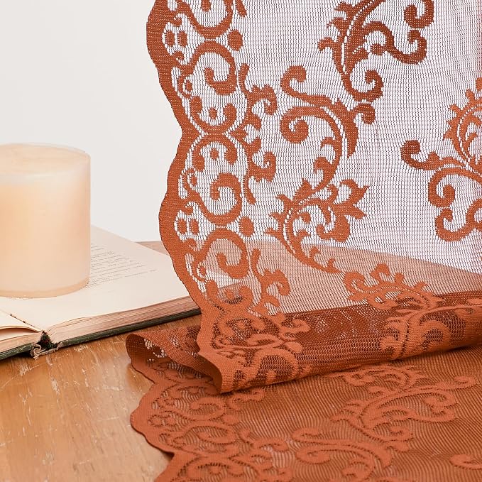 Brunt Orange Lace Curtains 45 Inch Length - Image 4
