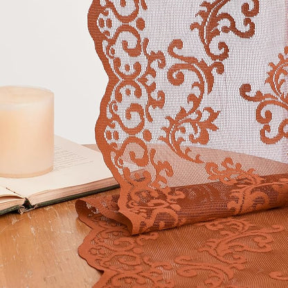 Rust Lace Curtains 72 Inch Length 2 Panels Set Country Floral Paisley Curtains - Image 4