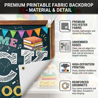 Welcome Back to School Backdrop 59x39in Chalkboard Party Background | Washable - Image 4