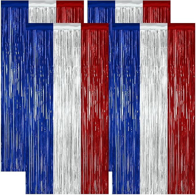 ZATAYE 4 Pack Blue Silver Red Foil Curtain Streamer Decorations | Blue Silver by ZATAYE