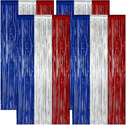 ZATAYE 4 Pack Blue Silver Red Foil Curtain Streamer Decorations | Blue Silver by ZATAYE