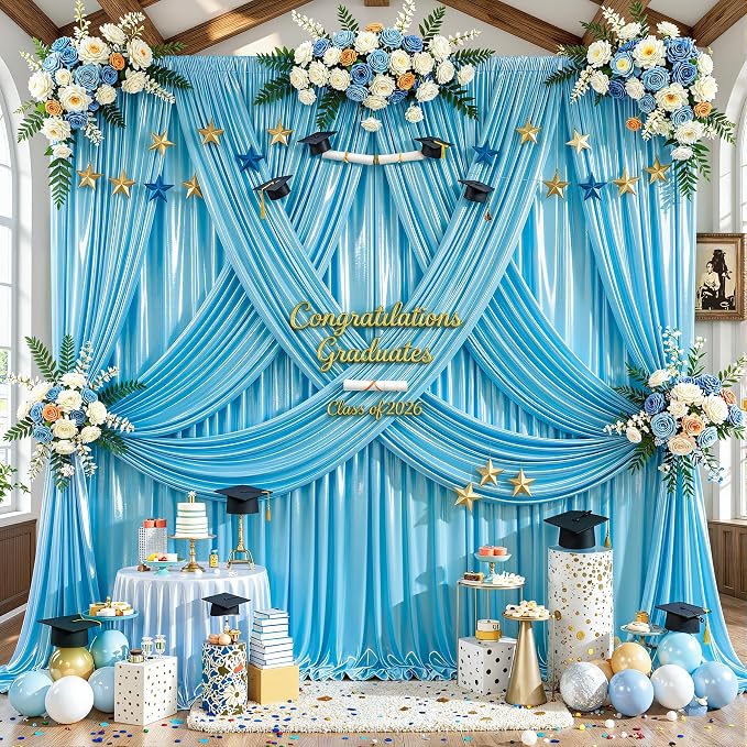 10x10ft Sky Blue Glitter Backdrop Curtain - Image 5