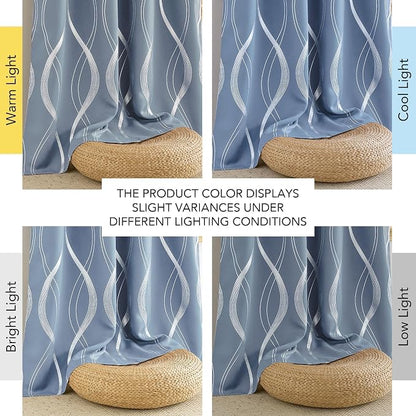 NICETOWN Dusty Blue Patterned Stripe Curtains - Image 9