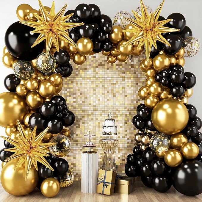 RUBFAC Black and Gold Balloons Arch Kit 140pcs | Black Star Latex Balloons by RUBFAC