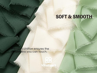 Vitalizart Green & Cream Chiffon Silk Ribbon 1" x 21 Yd Handmade Fringe | - Image 3